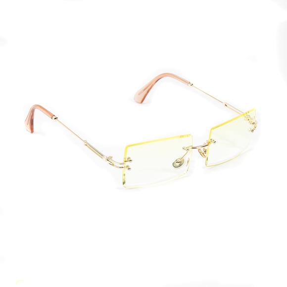 Canary Yellow Tint Retro Rimless Sunglasses - Picture 3 of 4